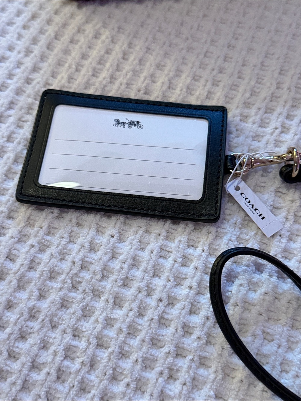 Coach Black Leather Card Holder Lanyard with White Accent - Picture 2 of 4